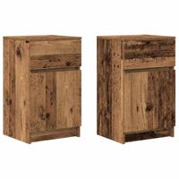 Nachtkastjes 2 st 39x35x65 cm bewerkt hout oud houtkleurig - thumbnail