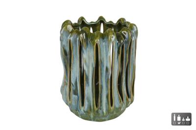 Windlicht Richard L groen/wit aardewerk