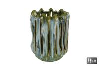 Windlicht Richard L groen/wit aardewerk - thumbnail