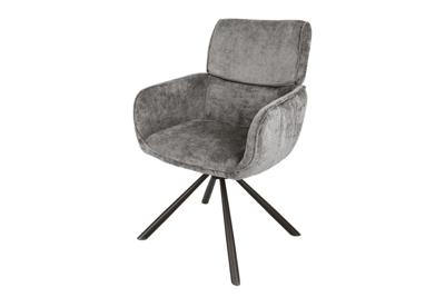 Draaibare Retro Stoel UNIEK Grijs Chenille Zwart Metalen Frame met Armleuning - 46321