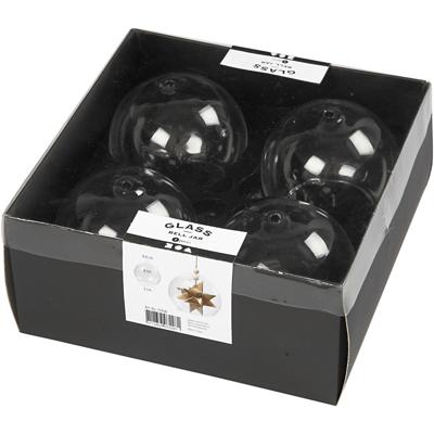 Creativ Company Belvormig glas zonder voet, d 8 cm, gatgrootte 5 cm, transparant, 4 stuk/ 1 doos