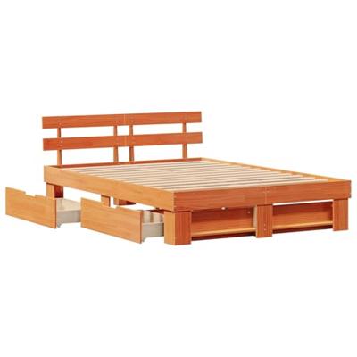 Bedframe met lade Wasbruin 150 x 200 cm Massief grenenhout