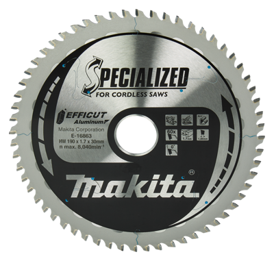 Makita Accessoires afkort- en cirkelzaagblad aluminium | efficut 190x30(20)mm 60t 0g - e-16863 e-16863 Makita Accessoires afkort- en cirkelzaagblad aluminium | efficut 190x30(20)mm 60t 0g - e-16863 e-16863