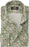 Circle of Gentlemen Overhemd Din Tegel Print Groen Cutaway Slim Fit - thumbnail