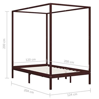 Hemelbedframe massief grenenhout donkerbruin 120x200 cm