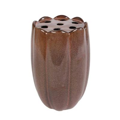 Vaas Roos L bruin aardew 13x13x20cm