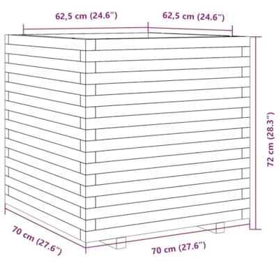 Plantenbak 70x70x72 cm massief grenenhout wasbruin
