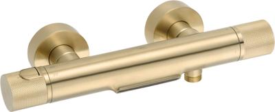 Ben Engraved Cross thermostatische badkraan met watervaluitloop en gravering geborsteld messing pvd-coating