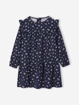 Bedrukte jurk met ruches voor meisjes marineblauw
