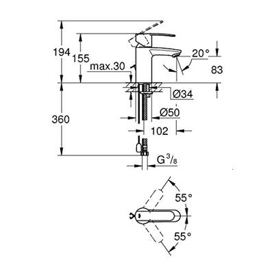 Wastafelkraan Grohe Wave Cosmopolitan S-size met Ketting Chroom