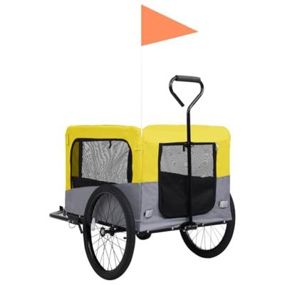 Fietstrailer en hondenwagen 2-in-1 geel en grijs - thumbnail