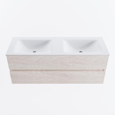 MONDIAZ VICA 130cm badmeubel onderkast Underlayment 2 lades. Wastafel CLOUD dubbel zonder kraangat, kleur Talc.