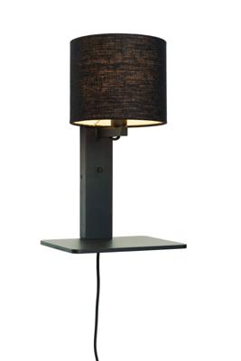 GOOD&MOJO Wandlamp 'Andes' Bamboe en Eco linnen, Met plank, kleur Zwart GOOD&MOJO Wandlamp 'Andes' Bamboe en Eco linnen, Met plank, kleur Zwart
