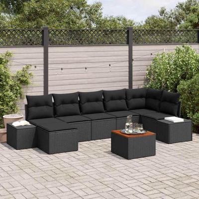 Tuinbankenset met kussen 8 pcs Zwart poly rattan