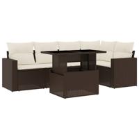 6-delige Loungeset met kussens poly rattan bruin - thumbnail