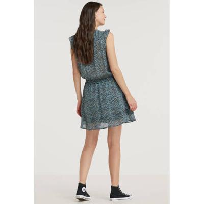 Circle of Trust semi-transparante jurk Blair met all over print en ruches blauw