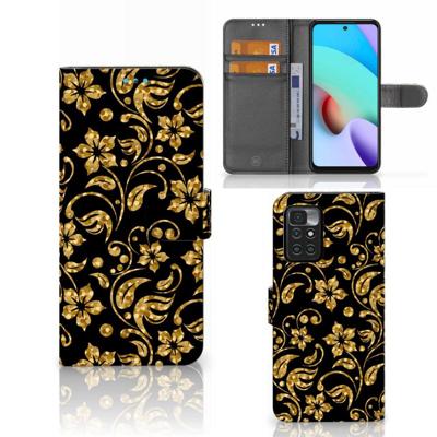 Xiaomi Redmi 10 Hoesje Gouden Bloemen Xiaomi Redmi 10 Hoesje Gouden Bloemen