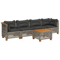 5-delige Loungeset met kussens poly rattan grijs - thumbnail