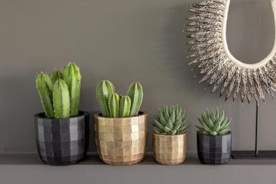 Pot bol blocks d14h13cm zwart/goud