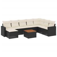 9-delige Loungeset met kussens poly rattan zwart - thumbnail
