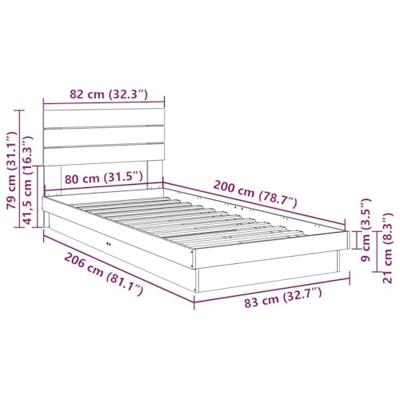 Bedframe hoofdeinde zonder matras 80x200 cm massief hout eiken