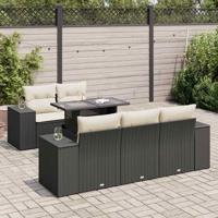 6-delige Loungeset met kussens poly rattan zwart - thumbnail