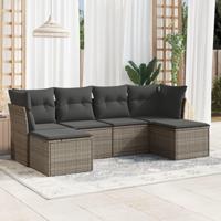 6-delige Loungeset met kussens poly rattan grijs - thumbnail