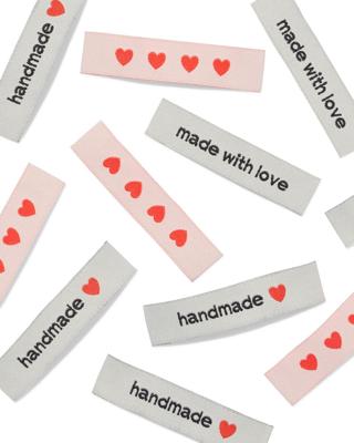 HEMA Naailabels linnenlook hartjes - 12 stuks (wit)