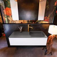 Badkamermeubelset Mondiaz Erin 120 cm met 1 Lade met RIDGE Wastafel Rechts Dark grey met 1 kraangat Greeploos Mat Talc - thumbnail