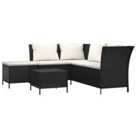 4-delige Loungeset met kussens poly rattan zwart - thumbnail