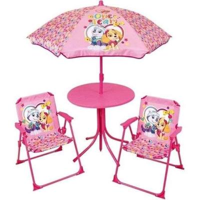 FUN HOUSE PAT'PATROUILLE Tuinmeubelen - 1 tafel 46xø46 cm, 2 stoelen H.53xB.38.5xD.37.5cm en 1 parasol
