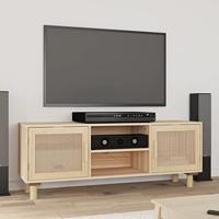 Tv-meubel 105x30x40 cm massief grenenhout en rattan bruin - thumbnail