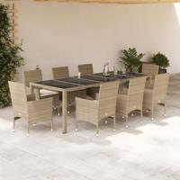 9-delige Tuinset met kussens poly rattan en glas beige - thumbnail