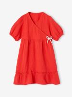 Meisjesjurk met ruches rood - thumbnail