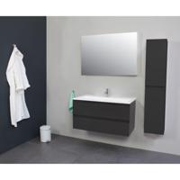 Badkamermeubel BWS Pepper Acryl Wastafel Met Kraangat Inclusief Spiegel 100x55x46 cm Antraciet - thumbnail