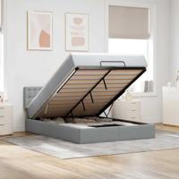Ottoman bed met matras en LED's 140x200cm stof lichtgrijs - thumbnail