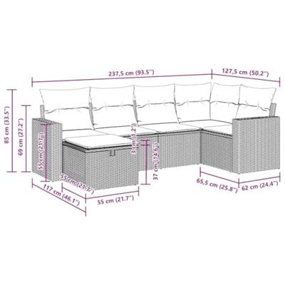 6-delige Loungeset met kussens poly rattan bruin