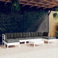 8-delige Loungeset met kussens grenenhout wit - thumbnail