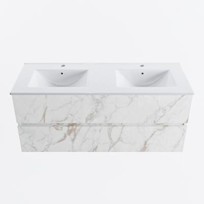 MONDIAZ VICA 120cm badmeubel onderkast Carrara 2 lades. Wastafel DENIA dubbel 2 kraangaten, kleur Glanzend Wit.