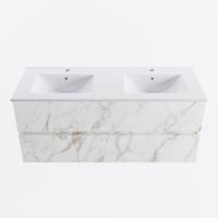 MONDIAZ VICA 120cm badmeubel onderkast Carrara 2 lades. Wastafel DENIA dubbel 2 kraangaten, kleur Glanzend Wit. - thumbnail