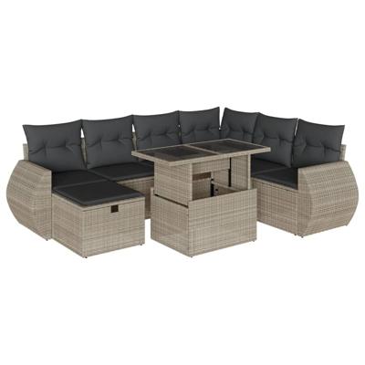 8-delige Loungeset met kussens poly rattan lichtgrijs