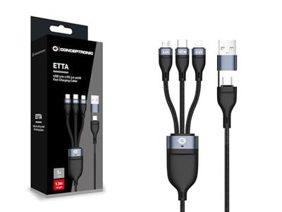 Conceptronic ETTA06B15 USB-kabel 1,5 m USB 2.0 USB C USB C/Micro-USB B/Lightning Zwart