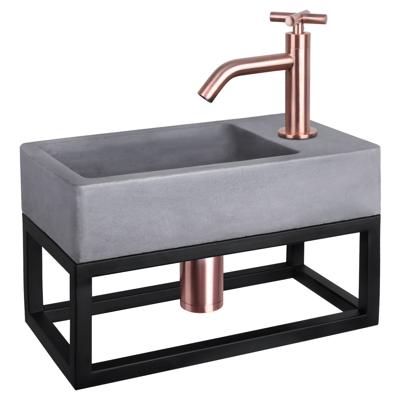 Fonteinset Differnz Force Beton en Handoekrek 40x22x9 cm Donker Grijs Met Gebogen Kruis Kraan Rood Koper Differnz