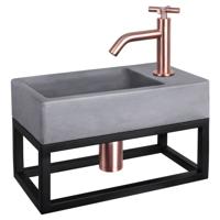 Fonteinset Differnz Force Beton en Handoekrek 40x22x9 cm Donker Grijs Met Gebogen Kruis Kraan Rood Koper Differnz - thumbnail