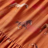 Kinderjurk met paardenprint 128 cognackleurig - thumbnail