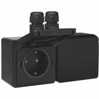 Niko Hydro stopcontact 2-voudig randaarde horizontaal waterdicht mat zwart dubbele wartel 761-37754 - thumbnail