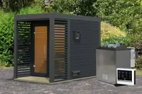Karibu | Ares 1 Buitensauna | Antraciet-Antraciet | Biokachel 9 kW Externe Bediening - thumbnail