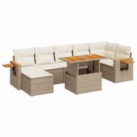8-delige Loungeset met kussens poly rattan acacia beige - thumbnail