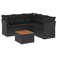 6-delige Loungeset met kussens poly rattan zwart - thumbnail