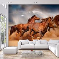 Fotobehang - Galopperende Paarden in de Woestijn, 11 maten, premium print, inclusief behanglijm - thumbnail